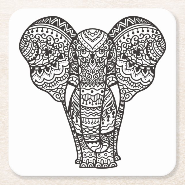 Decorative Elephant Style Square Paper Coaster (Front)