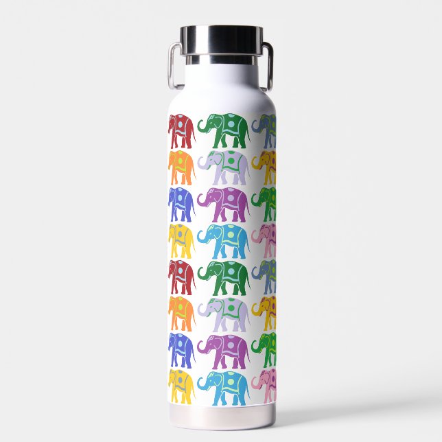 Decorative Elephants Colourful Pattern Water Bottle (Front)