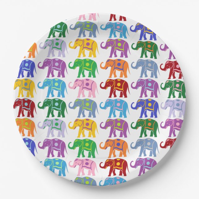 Decorative Elephants Paper Plate (Front)