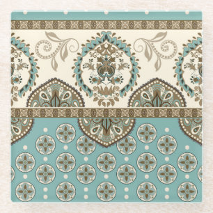 Decorative Ethnic Moroccan Style Border Glass Coaster
