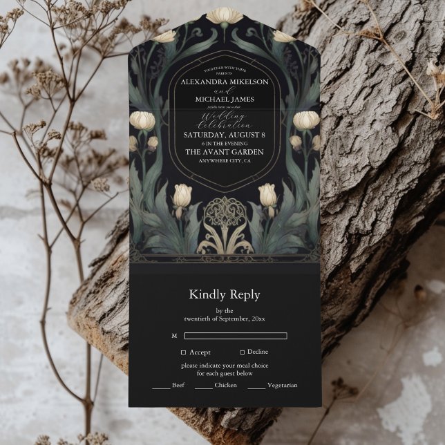 Decorative European Floral Art Nouveau Wedding All In One Invitation (Creator Uploaded)