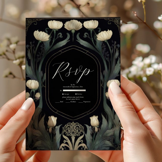Decorative European Floral Art Nouveau Wedding RSVP Card (Creator Uploaded)