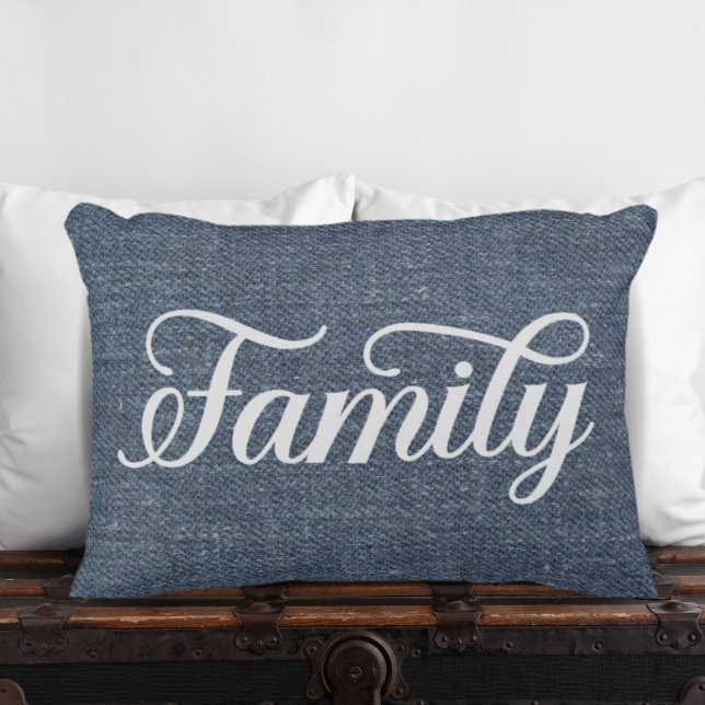 Decorative Family Script Casual Blue Denim Cushion (Creator Uploaded)