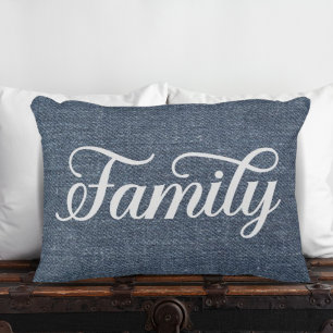 Decorative Family Script Casual Blue Denim Decorative Cushion