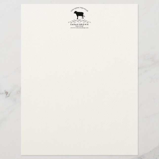 Decorative Farm Cow Silhouette Custom Letterhead (Front)