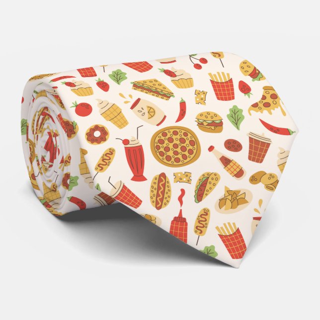 Decorative Fast Food Pattern Neck Tie (Rolled)