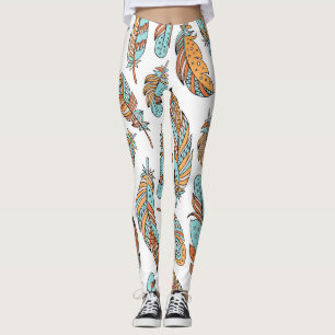 Decorative Feathers: Hand-Drawn Vintage Art Leggings