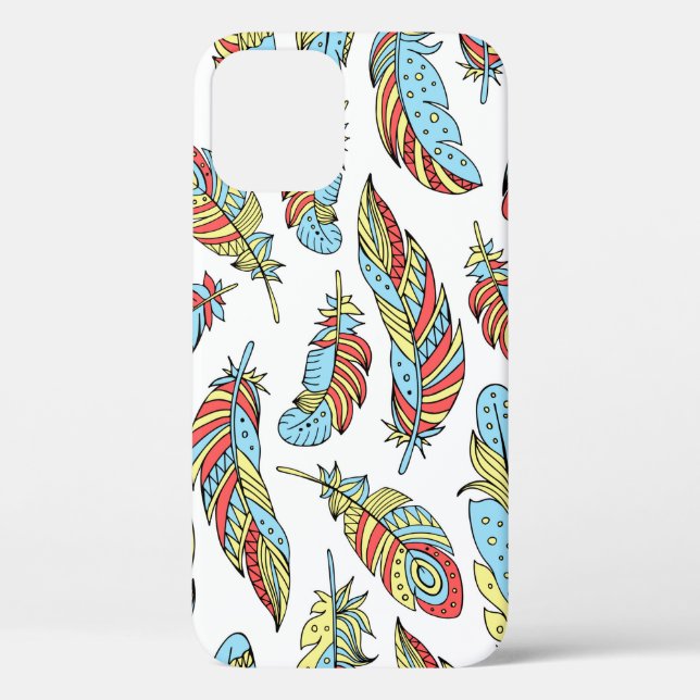 Decorative feathers seamless pattern. Hand drawn v Case-Mate iPhone Case (Back)
