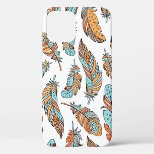 Decorative feathers seamless pattern. Hand drawn v iPhone 12 Case
