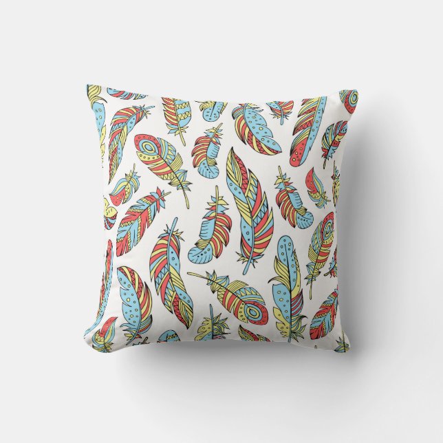 Decorative feathers seamless pattern. Hand drawn v Cushion (Front)