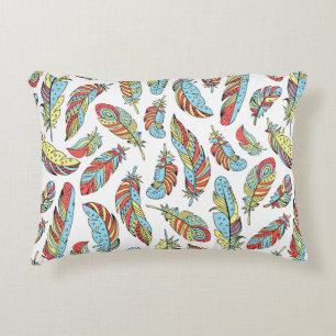 Decorative feathers seamless pattern. Hand drawn v Cushion