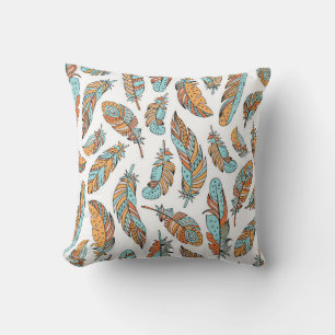Decorative feathers seamless pattern. Hand drawn v Cushion