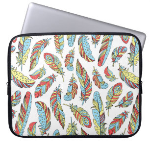 Decorative feathers seamless pattern. Hand drawn v Laptop Sleeve