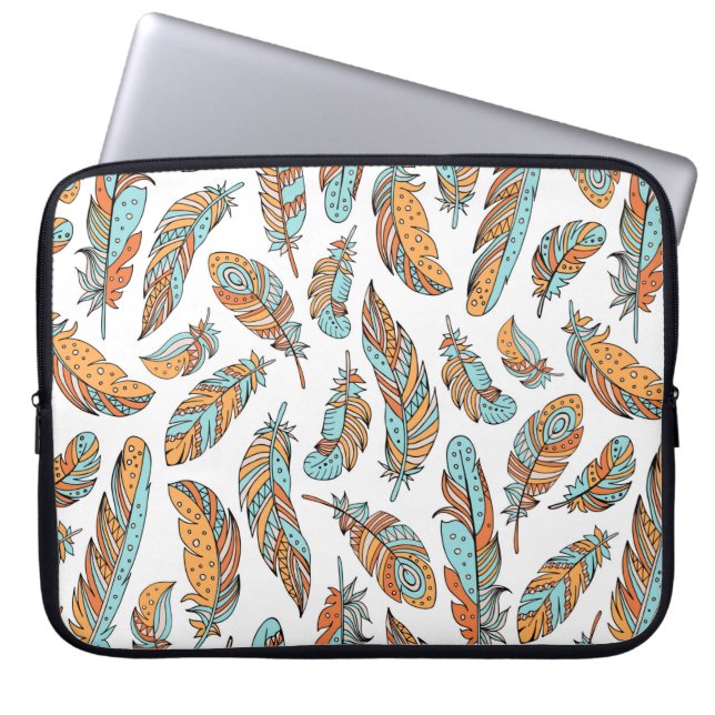 Decorative feathers seamless pattern. Hand drawn v Laptop Sleeve (Front)