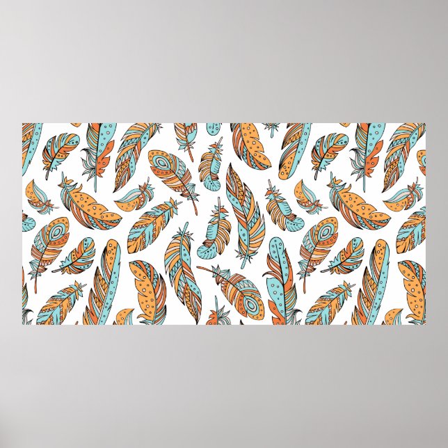 Decorative feathers seamless pattern. Hand drawn v Poster (Front)