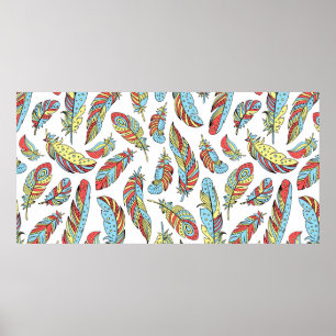 Decorative feathers seamless pattern. Hand drawn v Poster