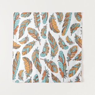 Decorative feathers seamless pattern. Hand drawn v Tapestry