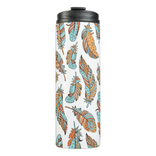 Decorative feathers seamless pattern. Hand drawn v Thermal Tumbler
