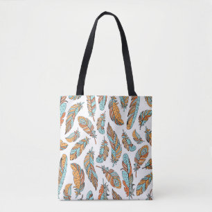Decorative feathers seamless pattern. Hand drawn v Tote Bag