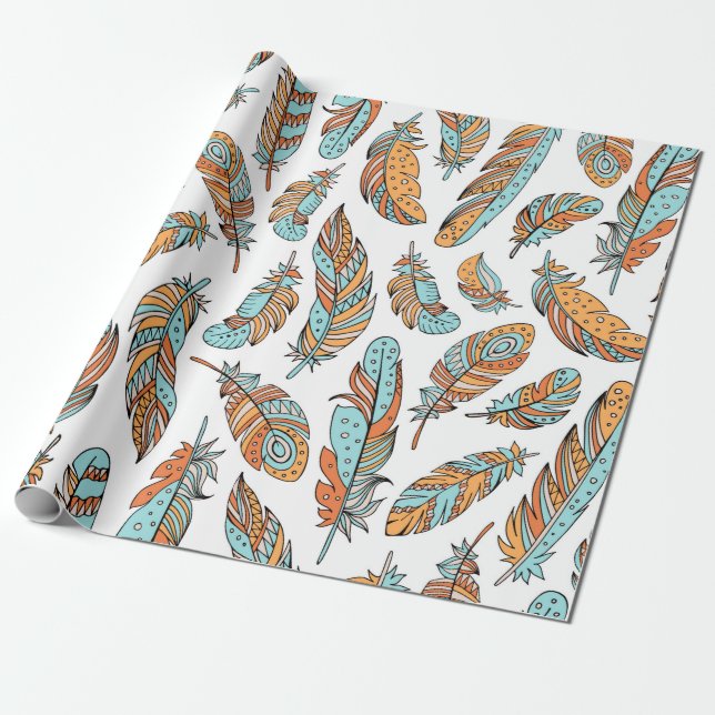 Decorative feathers seamless pattern. Hand drawn v Wrapping Paper (Unrolled)