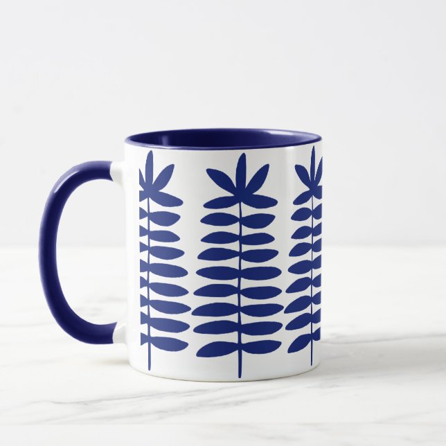 Decorative Ferns - Navy Blue Mug (Left)