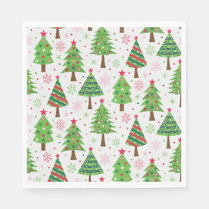 Decorative Festive Green Christmas Trees Pattern Napkin