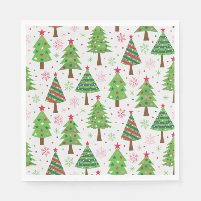 Decorative Festive Green Christmas Trees Pattern  Napkin (Front)