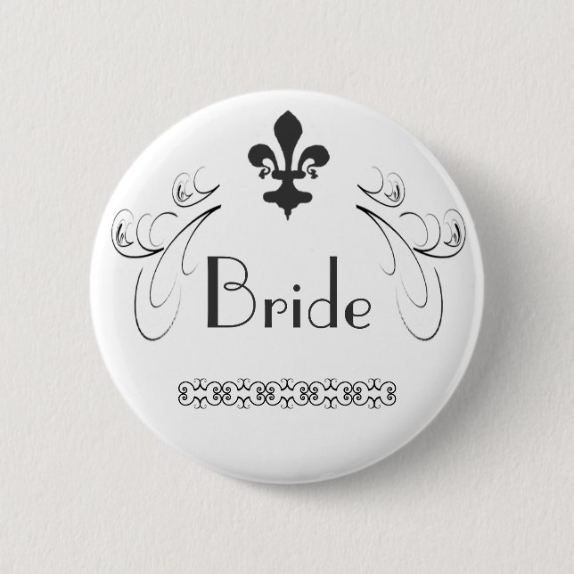 Decorative Fleur de Lis Bride Button (Front)
