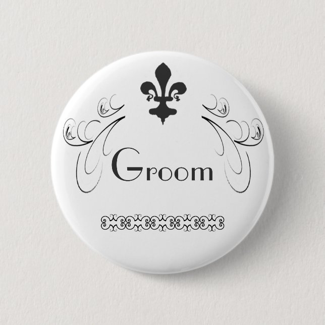 Decorative Fleur de Lis Groom Button (Front)
