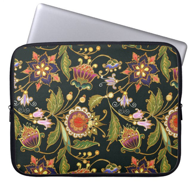 Decorative Floral: Acrylic Golden Purple. Laptop Sleeve (Front)