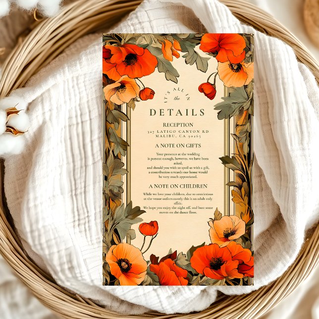Decorative Floral Art Nouveau Poppy Wedding Enclosure Card (Creator Uploaded)