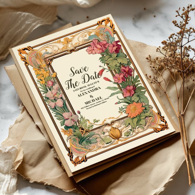 Decorative Floral Art Nouveau Wedding Save The Date (Creator Uploaded)