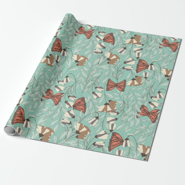Decorative Floral/Butterflies Wrapping Paper (Unrolled)