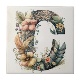 Decorative Floral C Letter Ceramic  Tile