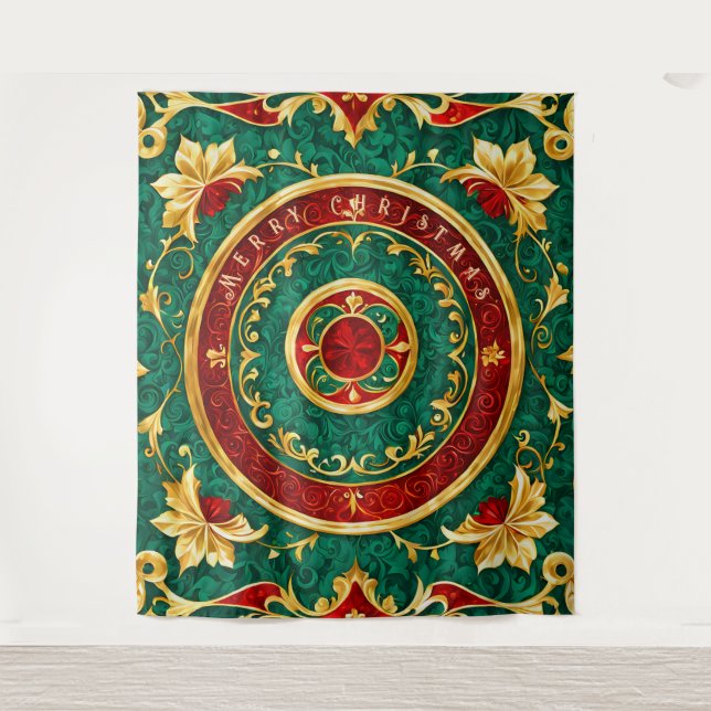 Decorative Floral Christmas Holiday Backdrop Tapestry (Front)