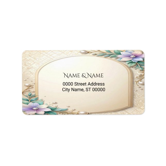 Decorative Floral Frame with Pearls Address Label (Front)