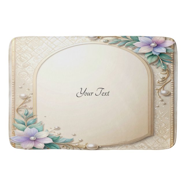 Decorative Floral Frame with Pearls Bath Mat (Front)