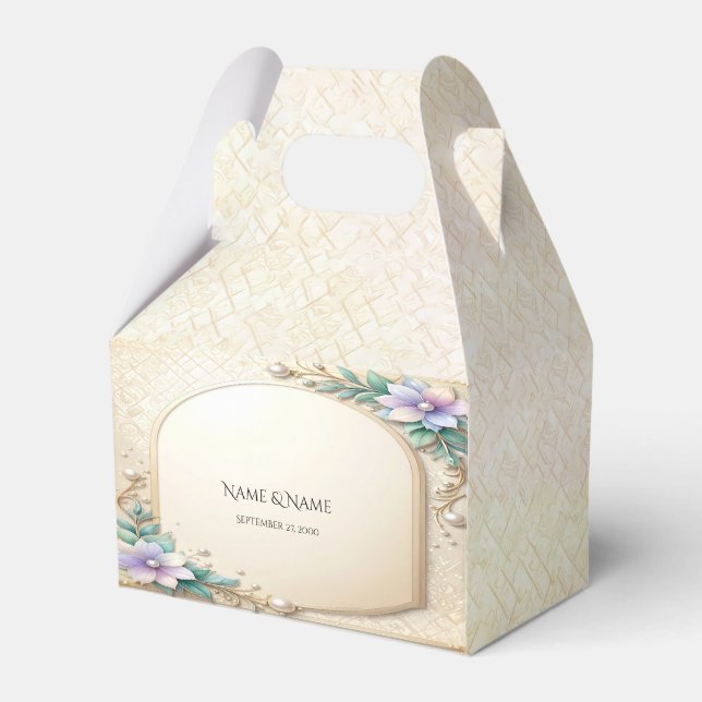 Decorative Floral Frame with Pearls Favor Box (Front Side)