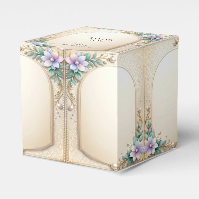 Decorative Floral Frame with Pearls Favour Box (Front Side)
