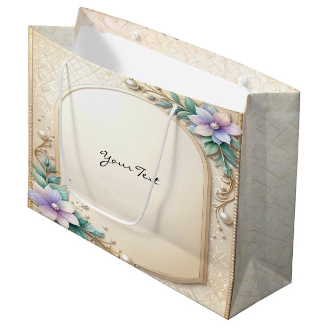 Decorative Floral Frame with Pearls Gift Bag (Front Angled)