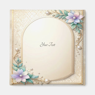 Decorative Floral Frame with Pearls Magnet