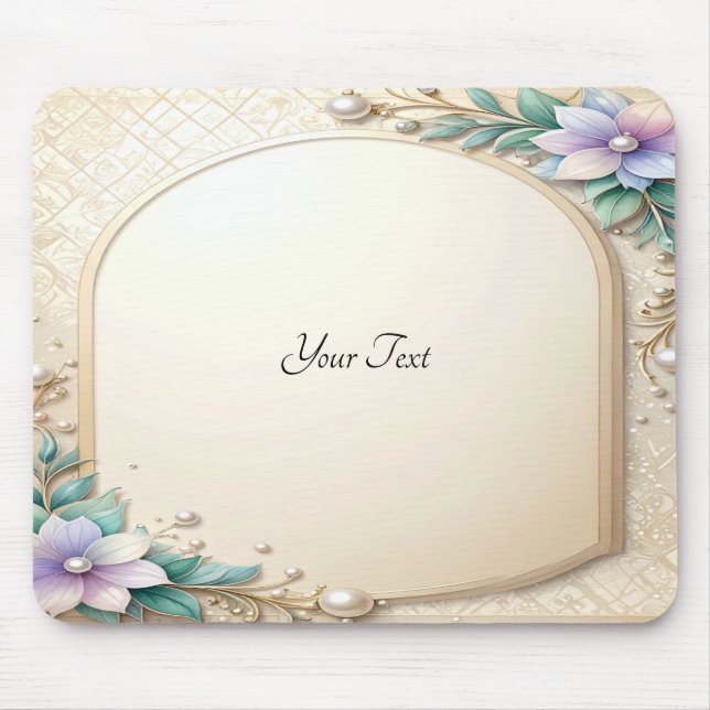Decorative Floral Frame with Pearls Mousepad (Front)