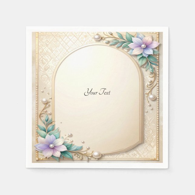Decorative Floral Frame with Pearls Napkin (Front)