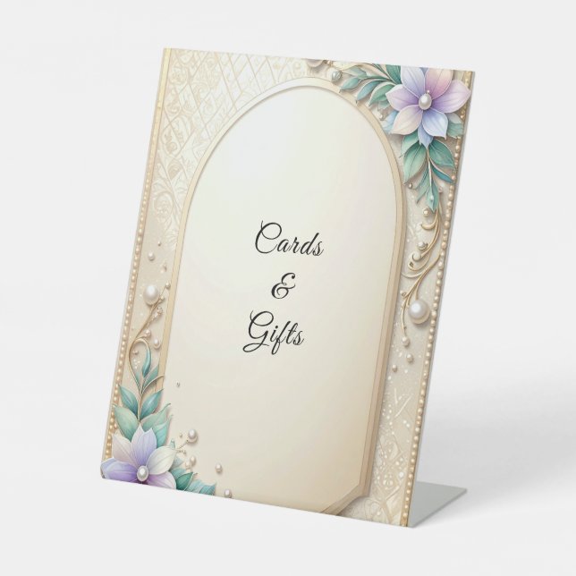 Decorative Floral Frame with Pearls Tabletop Signs (Front)