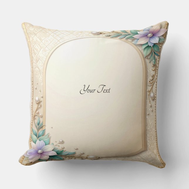 Decorative Floral Frame with Pearls Throw Pillow (Front)