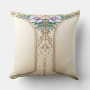 Decorative Floral Frame with Pearls Throw Pillow