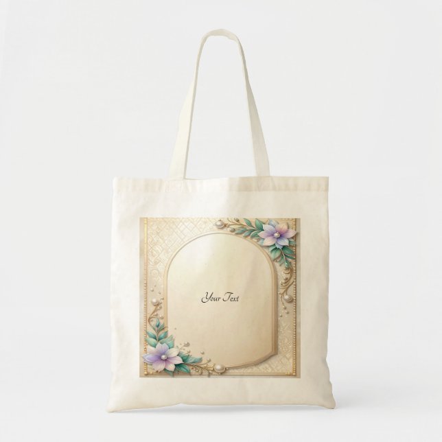 Decorative Floral Frame with Pearls Tote Bag (Front)