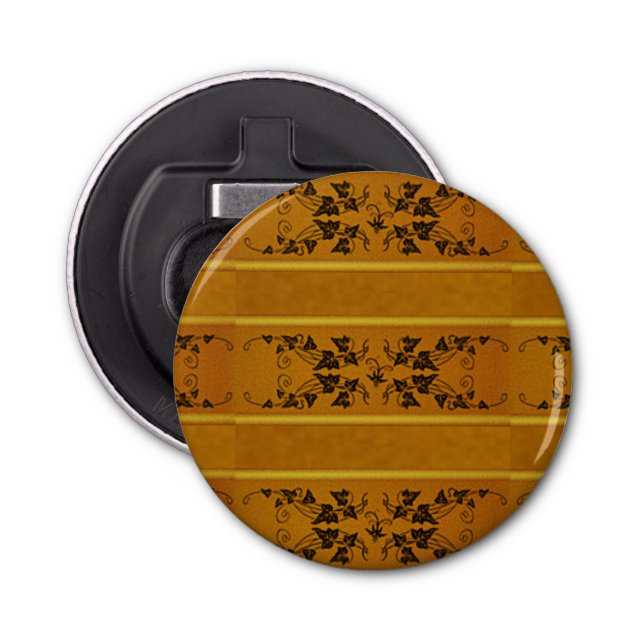 Decorative floral gold stripe border brown bottle opener (Front)