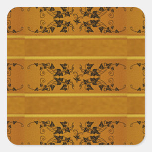Decorative floral gold stripe border brown square sticker