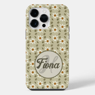 Decorative Floral in White and Beige Personalised iPhone 14 Pro Max Case